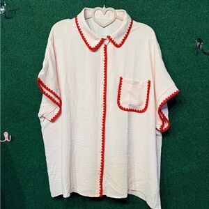 601 Lite Pink Button Down Shirt with Red Trim